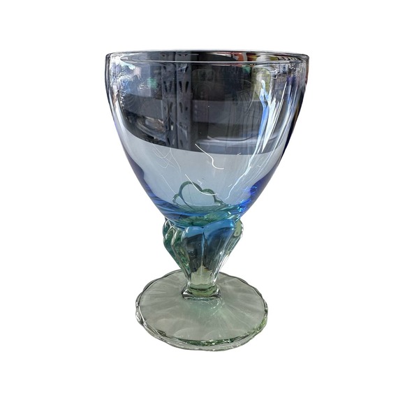 Bormioli Rocco Bahia Pattern Crystal Champagne Goblet Glass Stem Green Blue - Picture 1 of 9